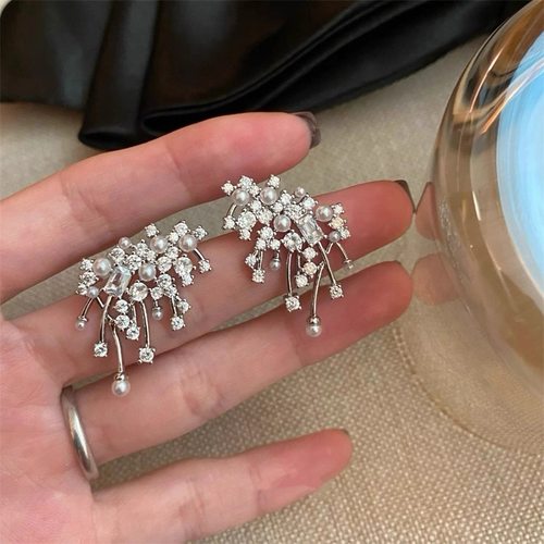 DIYS925银配件 刘亦菲同款璀璨烟花耳钉 参考配珠2-3，3-4mm