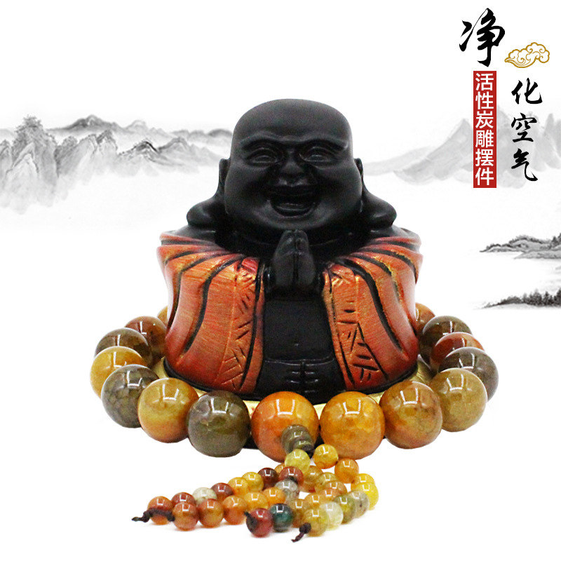 汽车摆件活性炭佛炭雕弥勒佛车载车内平安好运佛珠车里创意饰品男