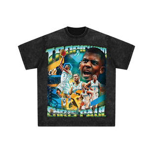 球星T恤美式直喷水洗宽松嘻哈街头重磅复古短袖黄蜂克里斯保罗cp3
