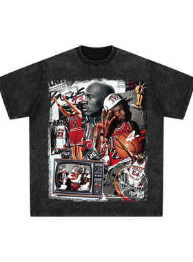 球星T恤美式水洗宽松嘻哈重磅复古短袖篮球之神Goat