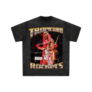 球星T恤水洗宽松嘻哈重磅复古短袖休斯顿特雷西麦克格雷迪麦迪