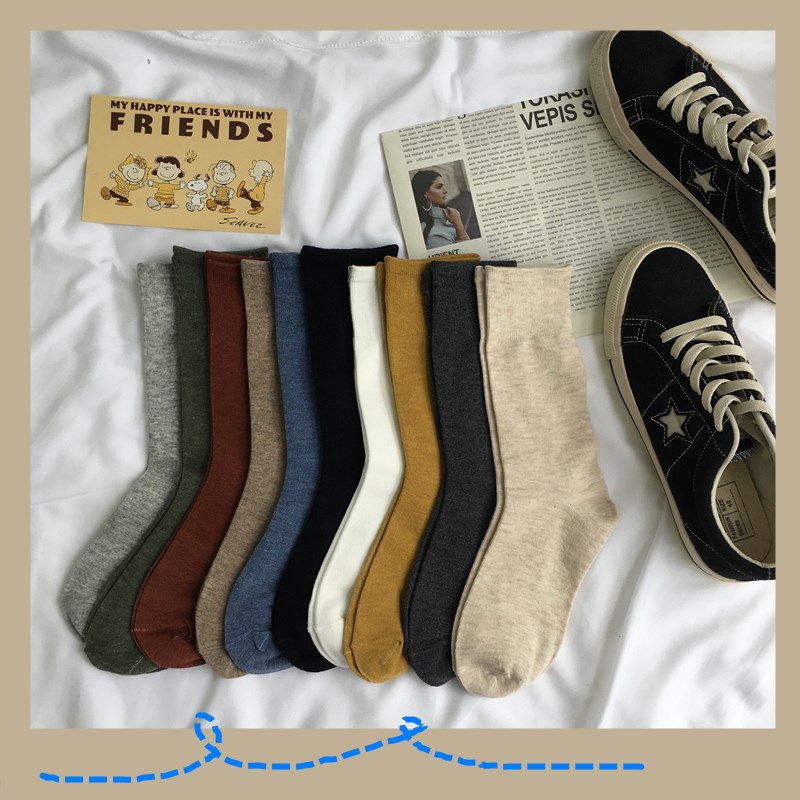 韩版日系运动中筒袜ins潮薄款