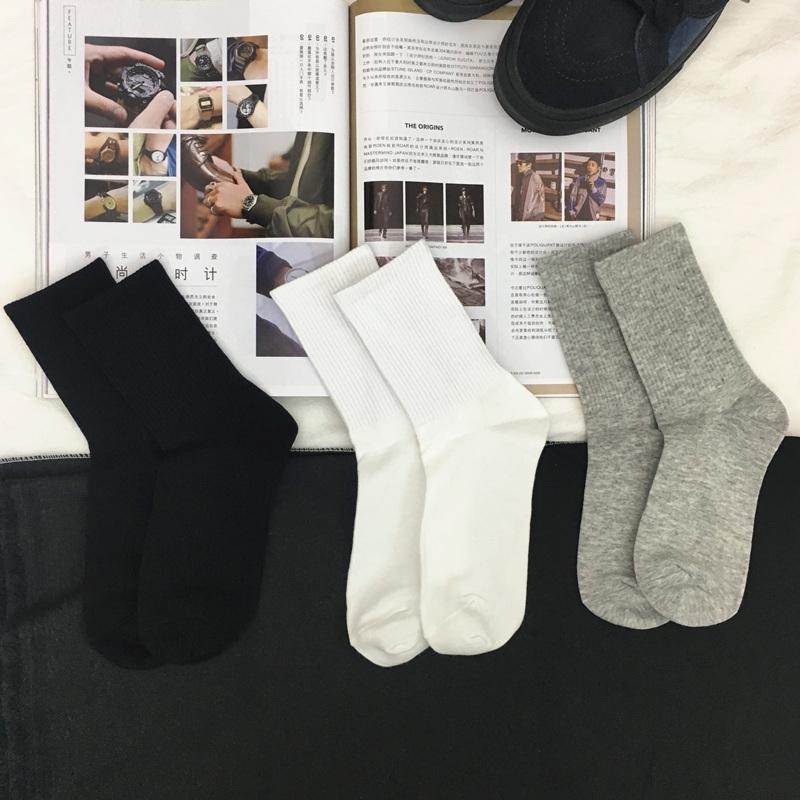 双装ins百搭秋冬超火纯色长袜子