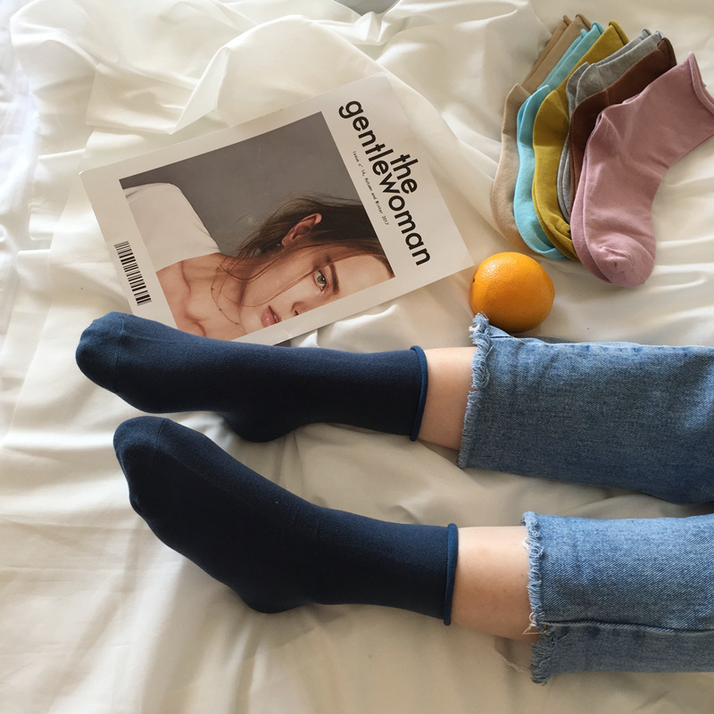 3双装chic袜子女秋冬卷边ulzzang