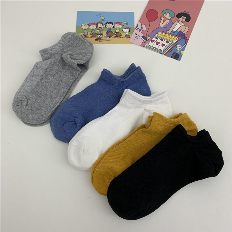 网眼简约风全棉低帮防滑女士船袜