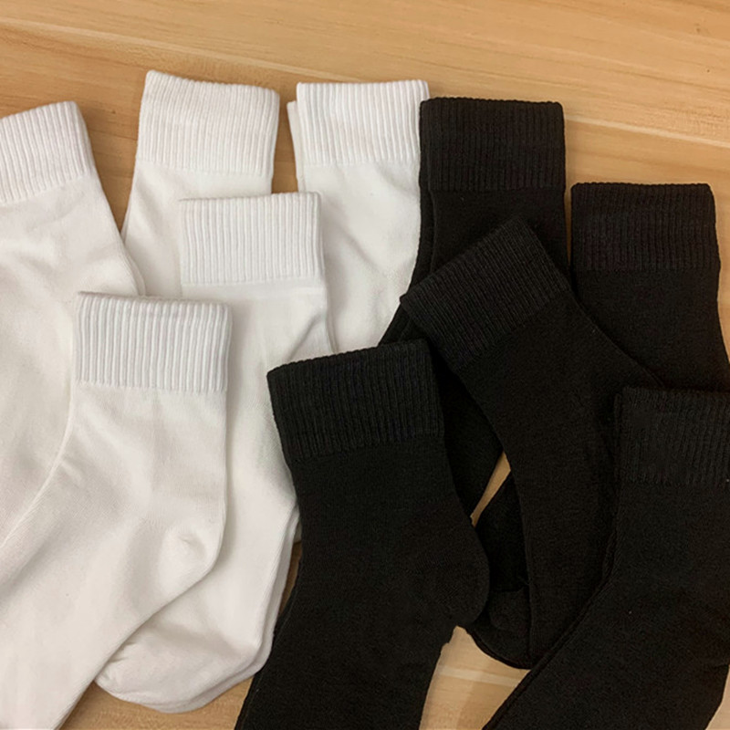 潮黑白罗口常规纯色百搭中筒袜