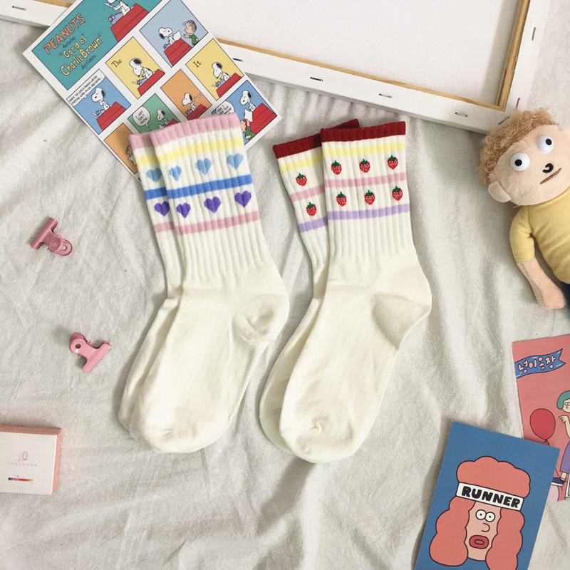 袜子女日系纯棉运动中筒袜