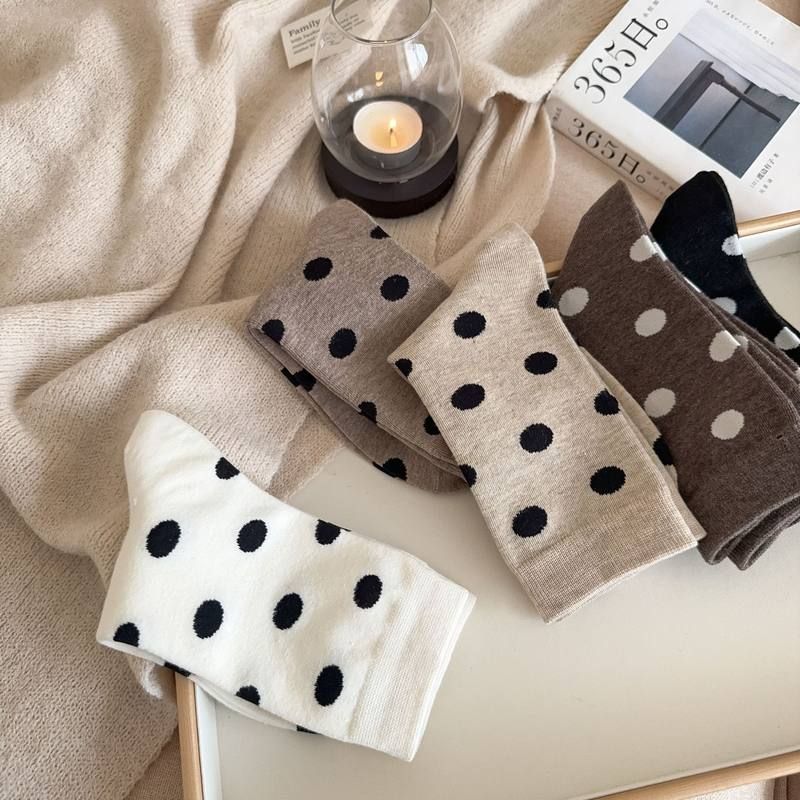 24秋冬季波点袜子女日系复古圆点中筒堆堆袜韩国东大门ins潮女袜
