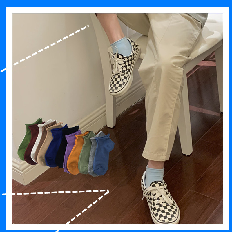 欧美百搭棉秋天卷边短中筒袜子