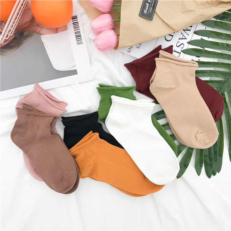 3双装学院风纯色女夏糖果色短袜