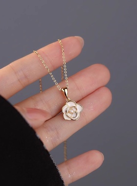 山茶花项链纯银百搭锁骨链