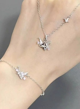 99纯银千纸鹤项链女易烊千玺同款