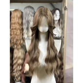 小额蕾丝假发女中分长卷发亚麻灰棕水波纹时尚 仿真人发全头套假发