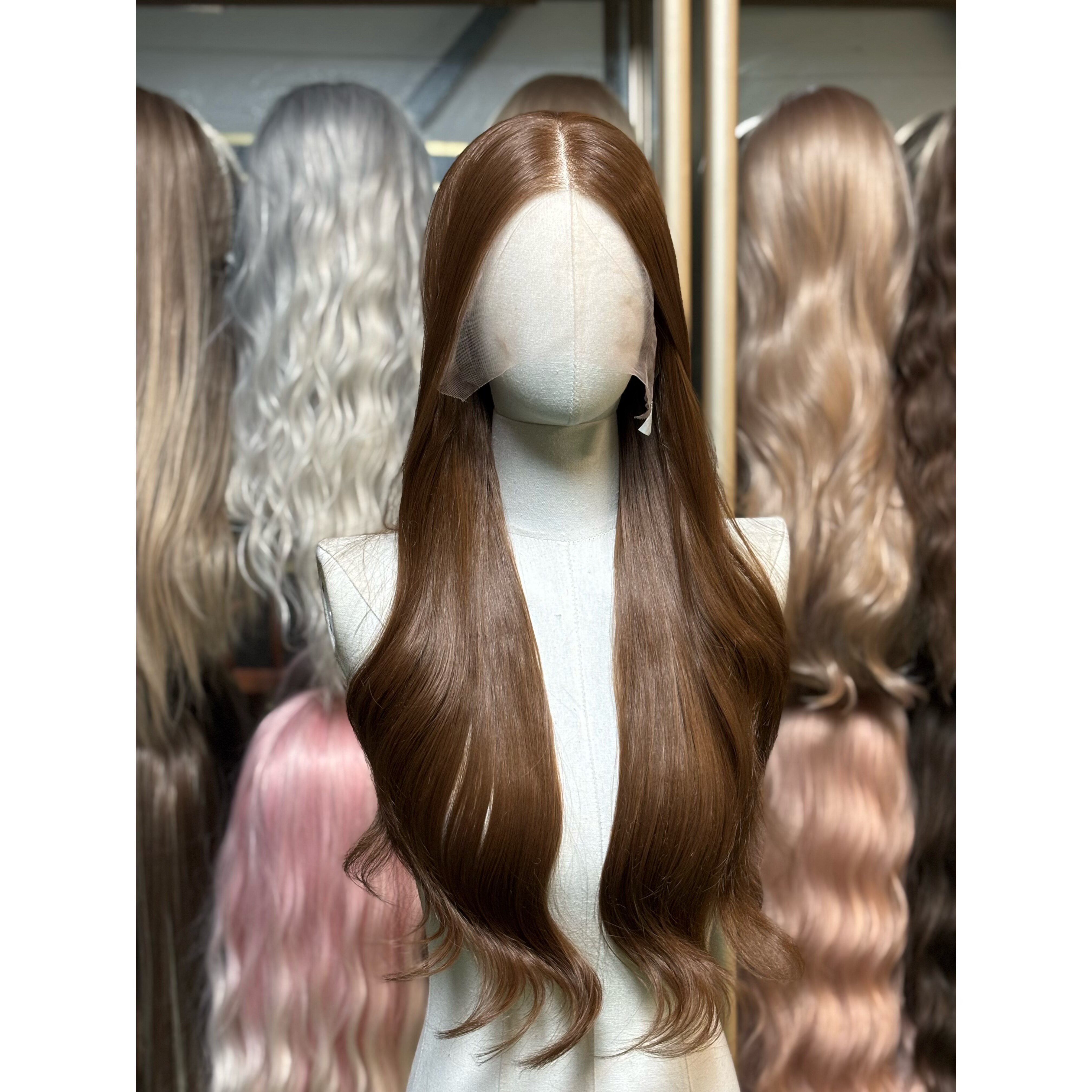 长卷发前额手钩隐形逼真进口丝大波浪全头套蕾丝假发日常整顶假发