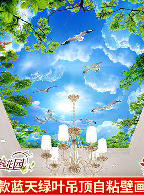 天花板自粘墙纸背胶天空3d吊顶