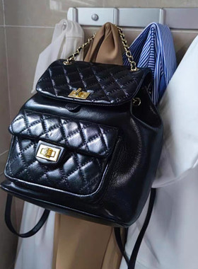 高级感真皮双肩包女外出小背包Cardinal red韩国小众小香风链条包