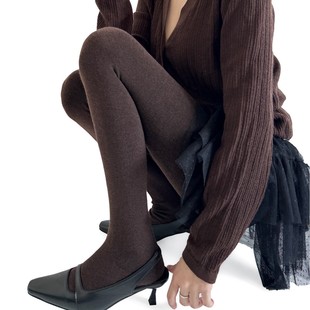 秋冬厚款保暖平板羊毛加绒百搭平纹连裤袜咖色显瘦深灰色打底裤女