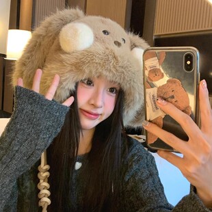 冬天保暖帽子秋冬女可爱毛绒护耳帽女款大头围雷锋帽大耳狗高级感