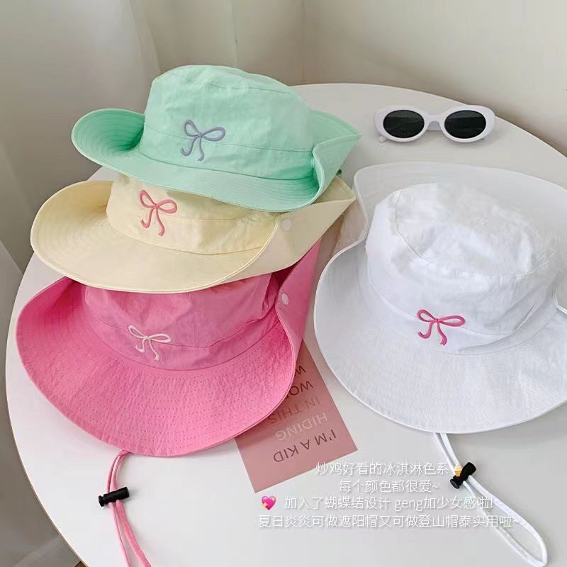 糖果色系速干渔夫帽蝴蝶结可爱防晒登山帽子新款透气遮阳帽
