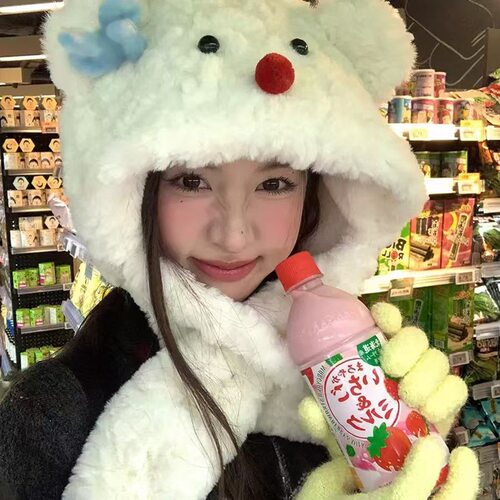 蝴蝶结毛绒雪人加厚雷锋帽秋冬