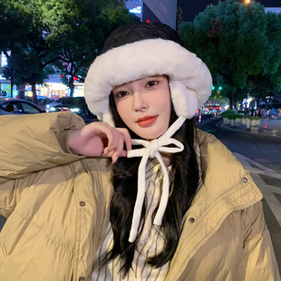 雷锋帽女秋冬保暖护耳盆帽可爱东北防寒帽渔夫帽羽绒加厚防风棉帽