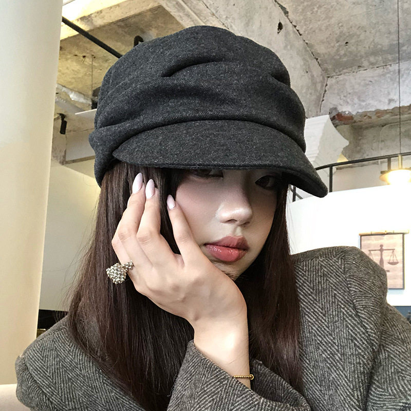 日系山本风黑色褶皱贝雷帽女