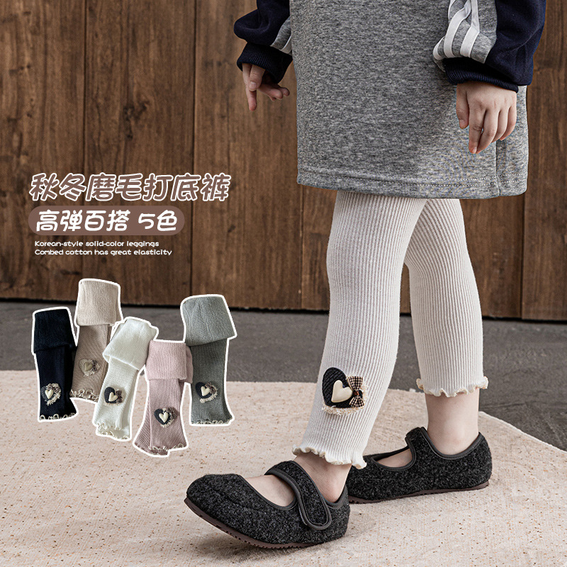 女童打底裤秋季薄绒宝宝木耳边保暖九分连体袜裤公主磨毛打底袜厚