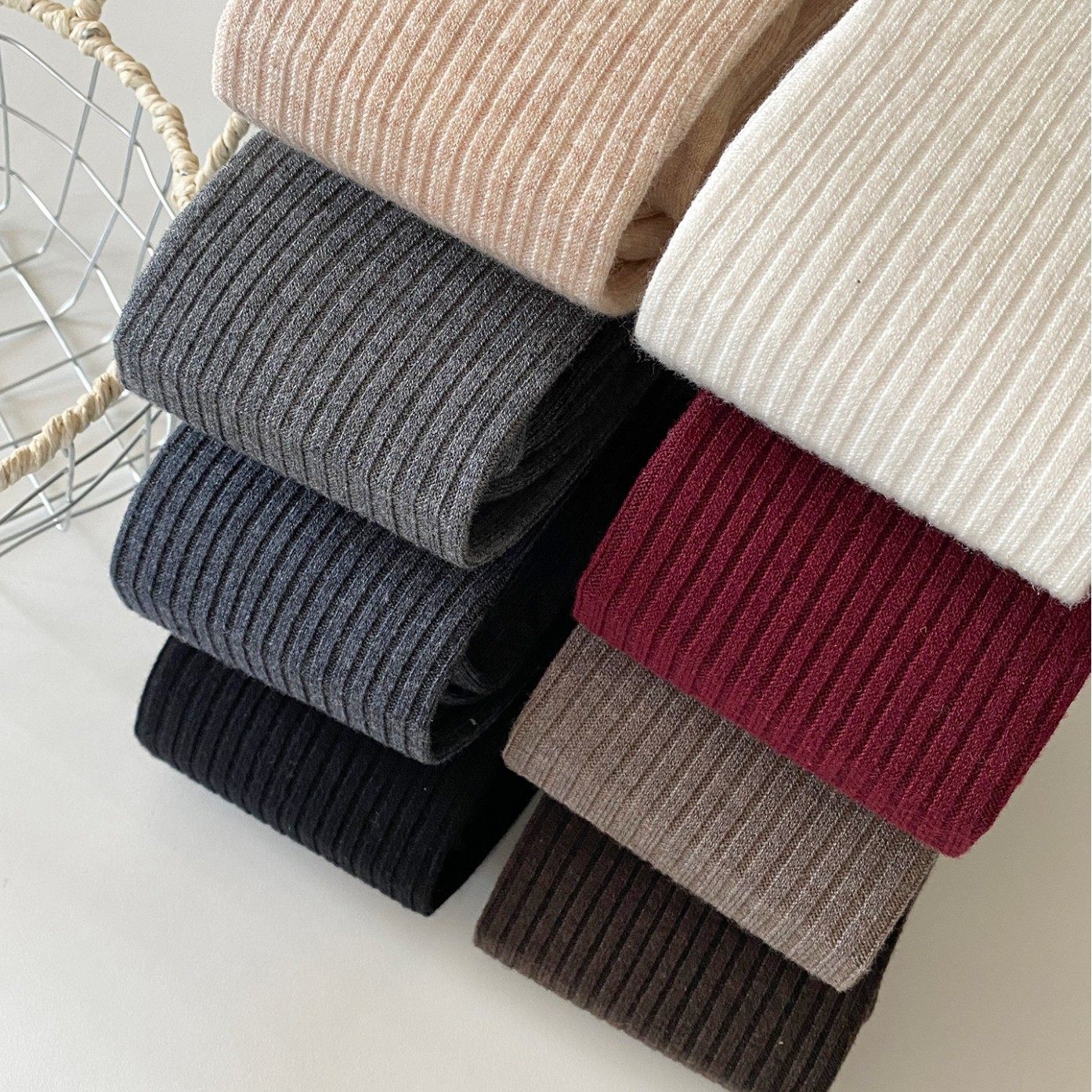 秋冬miu系简约百搭保暖显瘦粗条纹羊毛打底裤子灰色竖纹连裤袜子