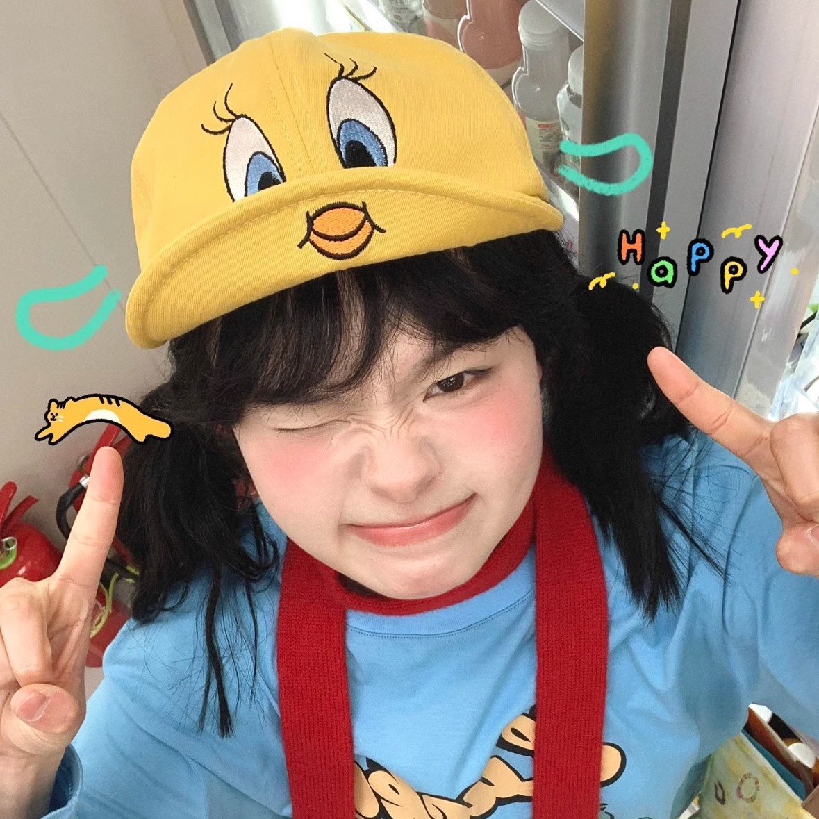 韩版可爱小黄鸭防晒帽子女卡通