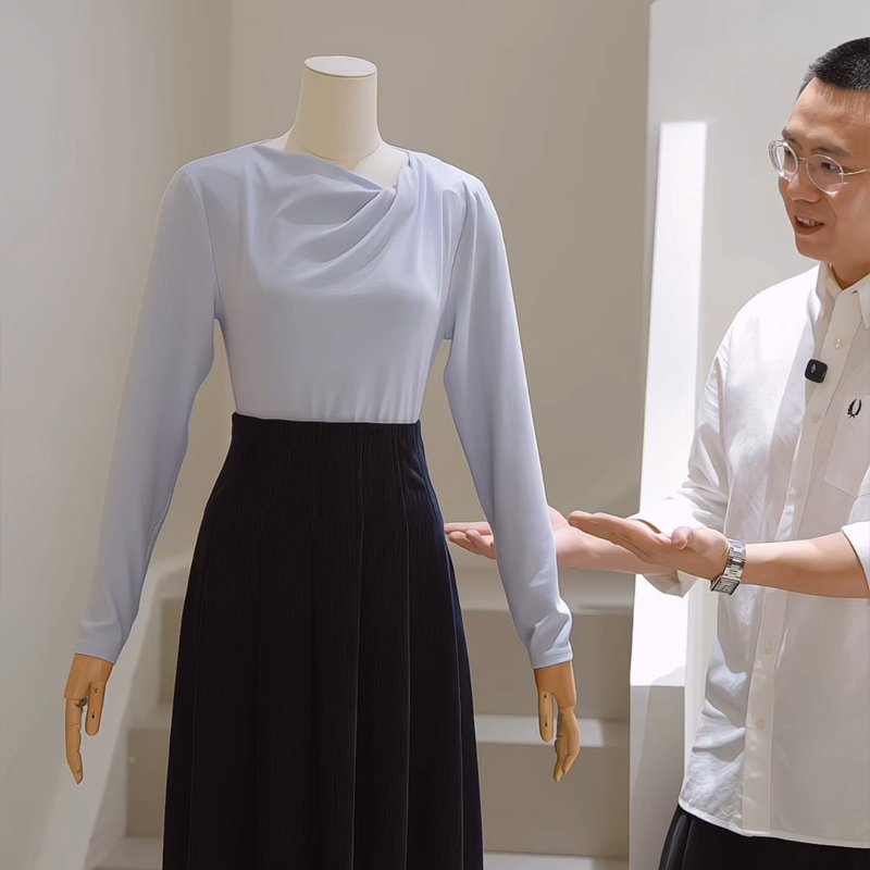 法式荡领修身显瘦内搭长袖上衣