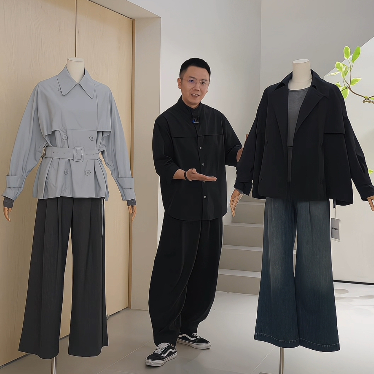 日系风双排扣廓形宽松短款风衣