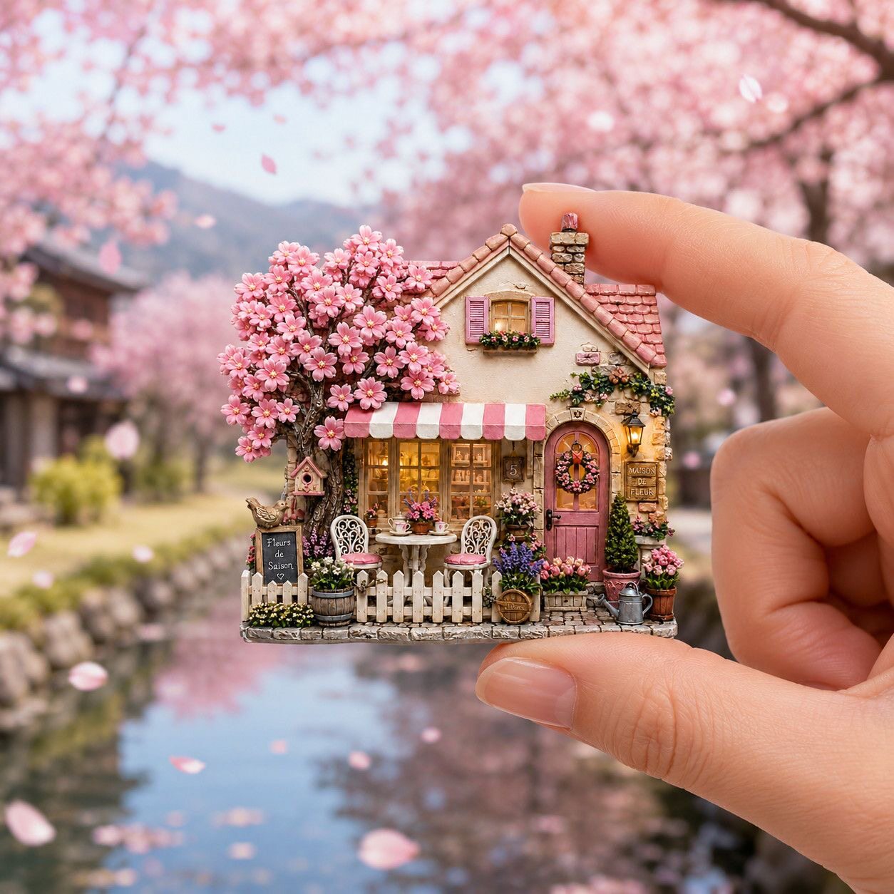 樱花小屋树脂浮雕磁吸冰箱贴跨境旅游纪念品小礼品伴手礼装饰批发