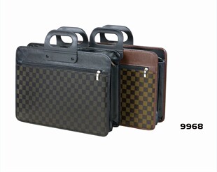 雅嘉YJ9968手提式公文包 皮面方格公文包 文件包 资料包 手提包