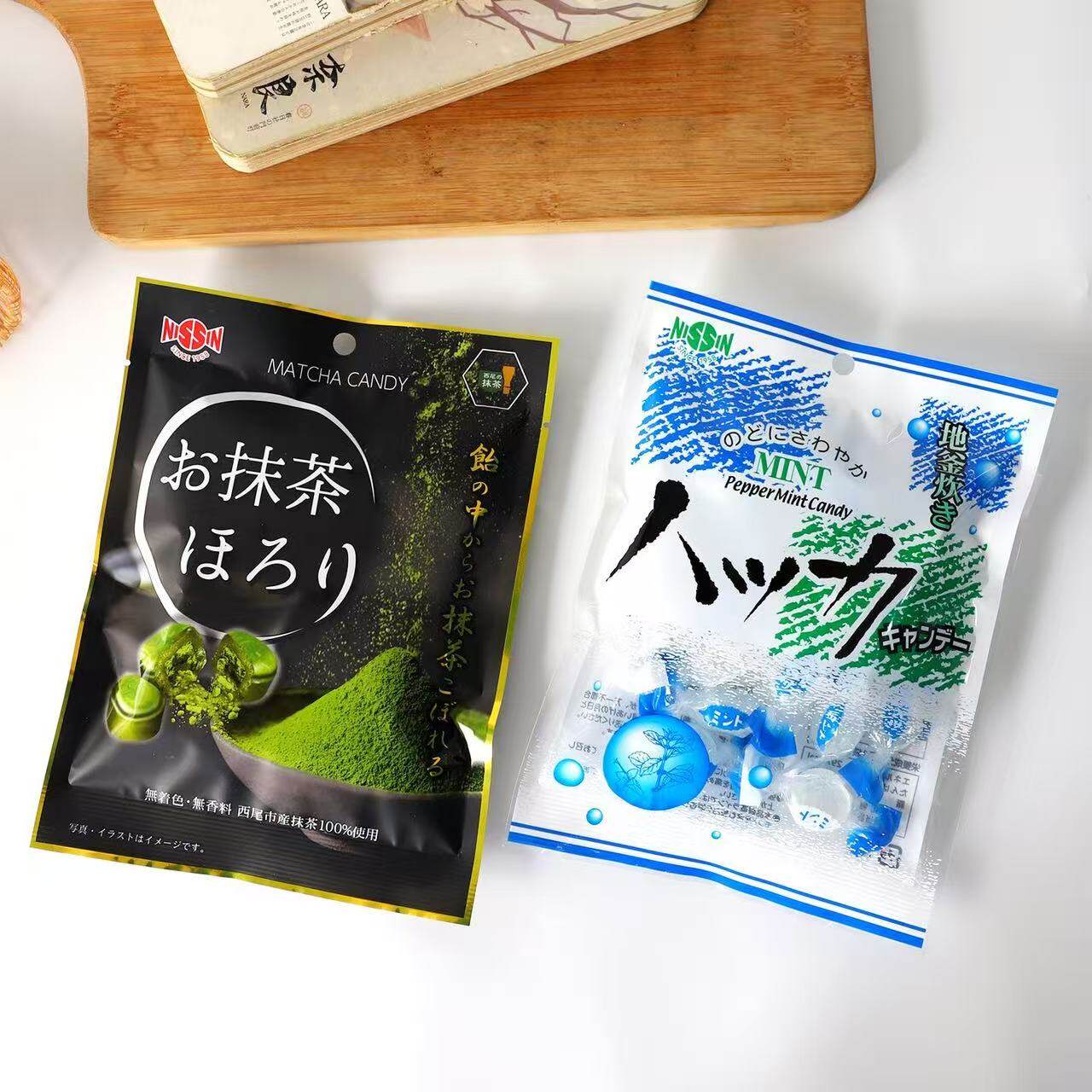 日本进口抹茶青提薄荷硬糖77g