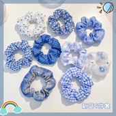 蓝色大肠发圈扎头绳网红2026年新款 简约气质高级感发饰丸子头发绳