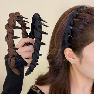 黑色波浪高颅顶发箍女日常外戴2025新款洗脸压发头箍带齿防滑头饰