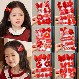过年喜庆红色蝴蝶结发夹新年儿童侧边刘海夹子头饰女孩碎发一字夹