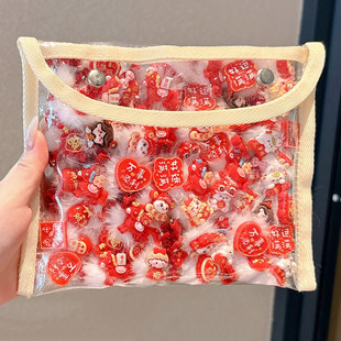 马年红色发夹边夹女儿童侧边刘海夹子头饰女孩可爱毛绒碎发鸭嘴夹