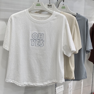 T恤女95棉宽松显瘦休闲百搭上衣 薰衣草7506原创OHYES字母刺绣短袖