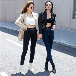 百依爱92252 冬女高腰双层中厚羊绒牛仔保暖裤弹力外穿小脚打底裤