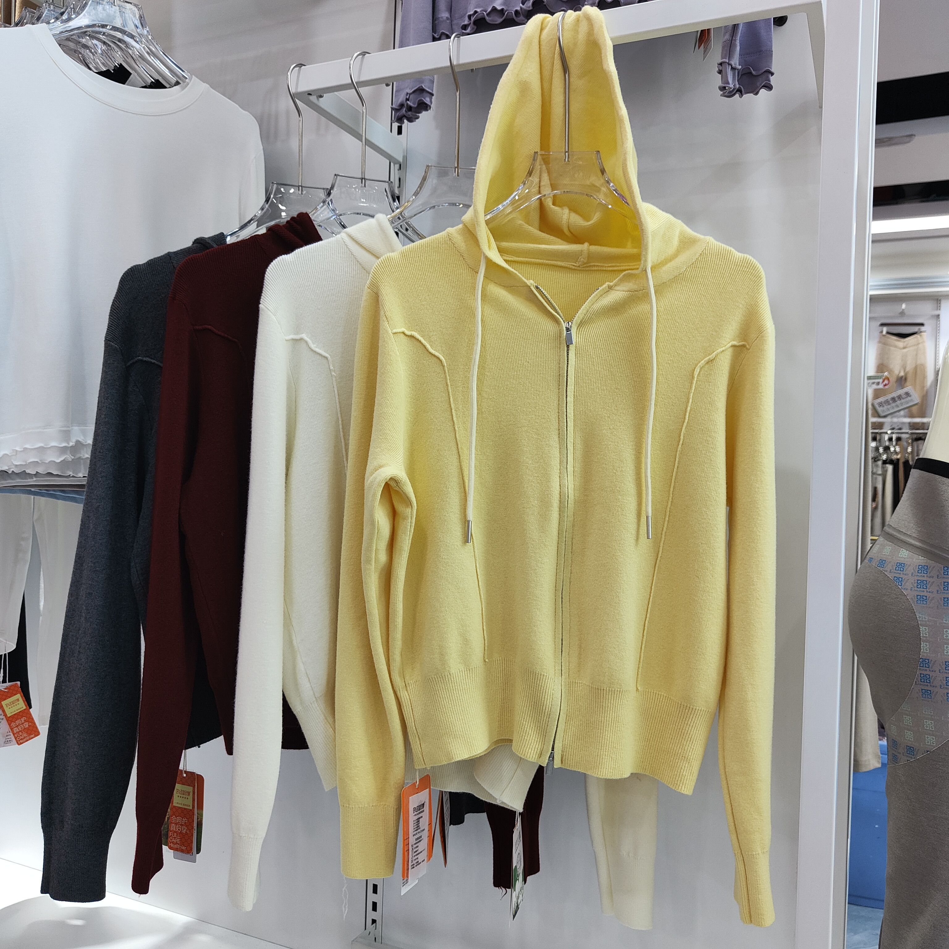 富欣娜315女士连帽针织衫羊毛开衫外套毛衣拉链衫秋冬保暖上衣