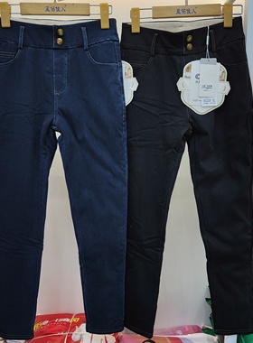 百依爱2024女羊毛加厚保暖牛仔裤高腰显瘦小脚裤百搭休闲裤92326