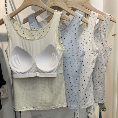 优布客森氧棉带胸垫吊带背心女免穿文胸碎花打底衫内搭上衣5953夏