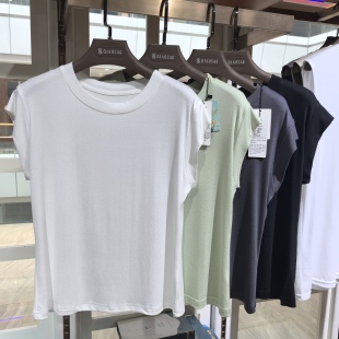 天奇鹿26204小飞袖高弹T恤半袖女人棉圆领短袖修身显瘦薄打底衫夏