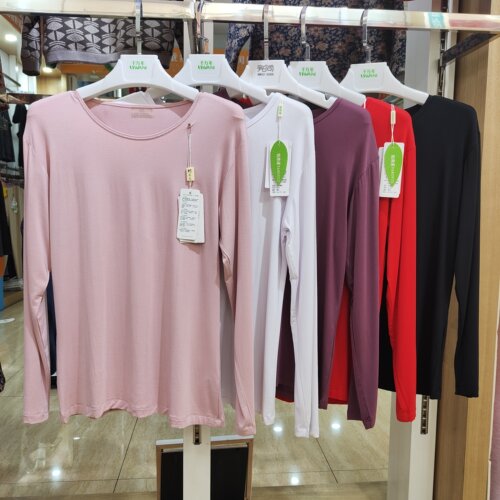 帕帛诺0120新款竹纤维女薄款圆领打底秋衣莫代尔大红打底内衣加肥