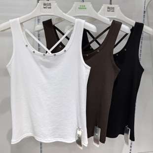 英琪娜1262交叉美背铆钉吊带背心女百搭莱赛尔棉修身显瘦打底上衣