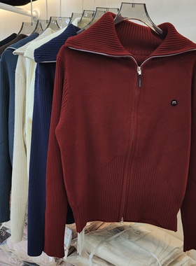 粤雅利来7930秋冬女大翻领拉链长袖针织衫休闲保暖开衫毛衣毛衫