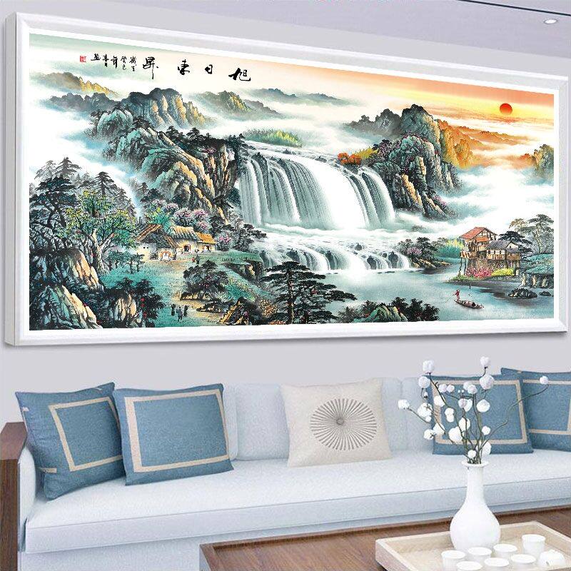 旭日东升十字绣2026新款绣线绣客厅山水画风景流水生财自己绣手工