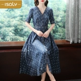 isaly Летняя длинная длинная юбка, джинсовый ретро приталенный корсет, платье, V-образный вырез, оверсайз