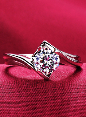 美国正品18K金莫桑石戒指D色女仿真钻戒婚戒钻石证书测钻笔0079